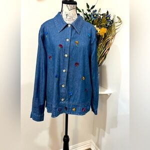 Lemon Grass Denim multicolor Embroidered denim Style Button down Top Size Large